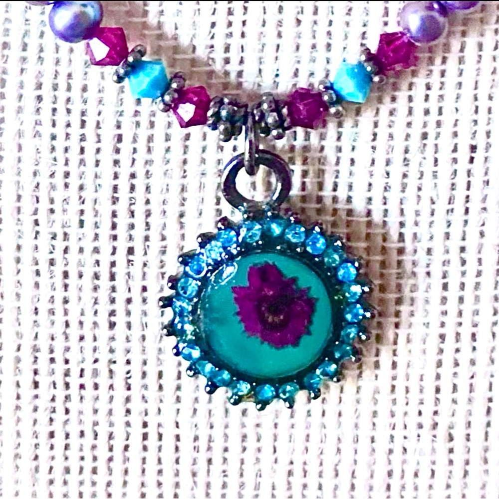 Pearl,Swarovski,silver with flower pendant - Picture 2 of 3